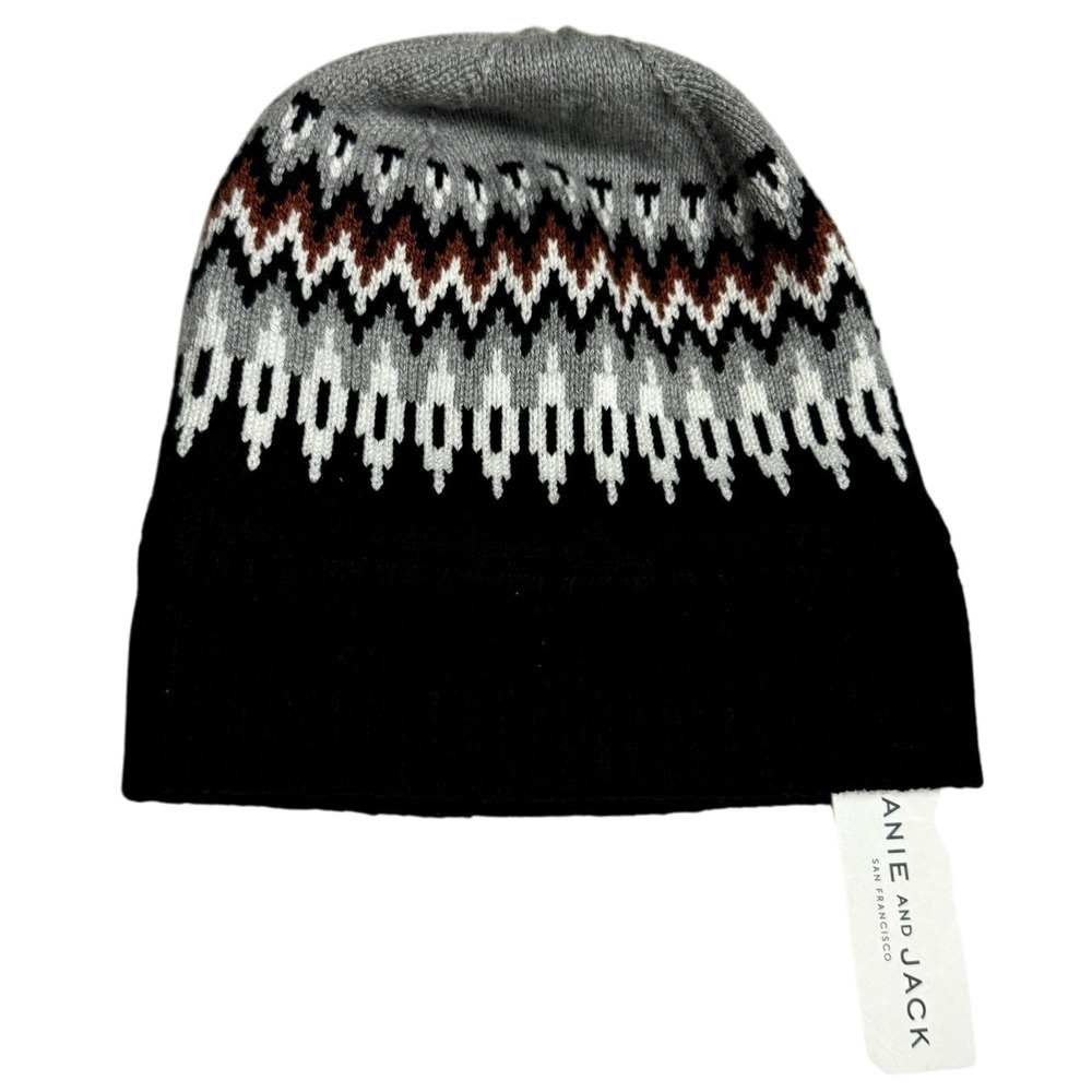 Janie and Jack Kids Beanie Hat Fair Isle Pattern‎ Black Gray Brown White 2T 3T